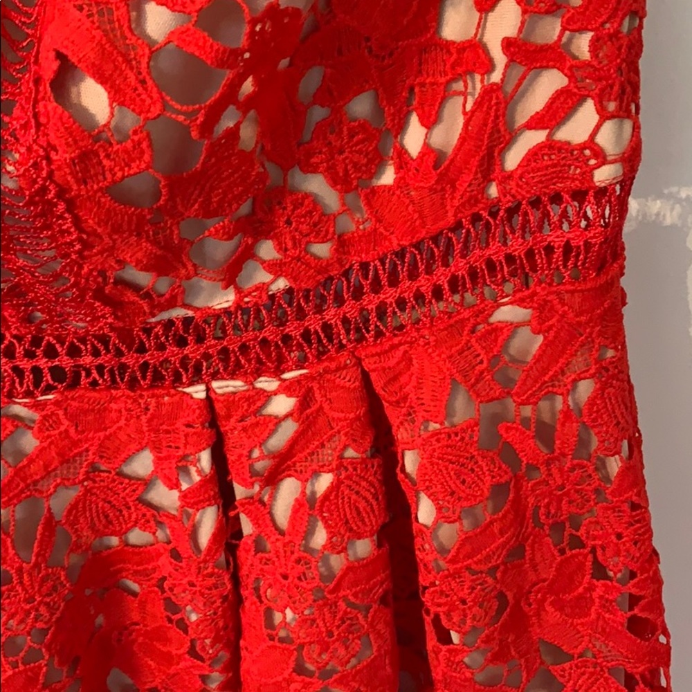 Francesca’s off the shoulder red lace dress - Picture 3 of 9